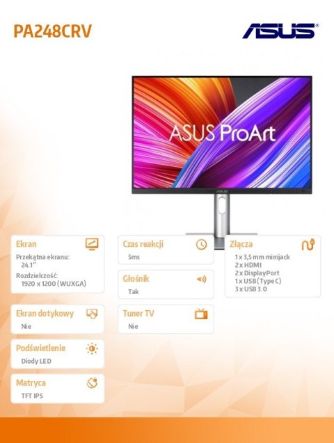 Monitor 24.1 cali PA248CRV BK/5MS/EU/DP/HDMI/TYPEC/USB/Głośniki Monitor 24.1 cali PA248CRV BK/5MS/EU/DP/HDMI/TYPEC/USB/Głośniki