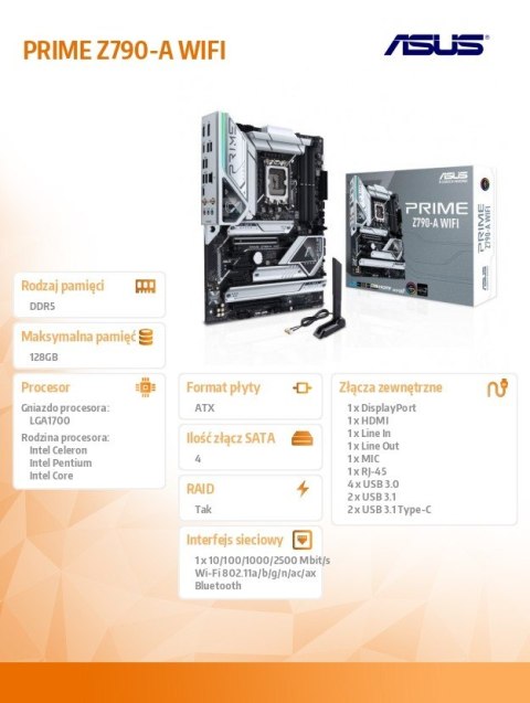 Płyta główna PRIME Z790-A WIFI 4DDR5 HDMI/DP ATX Płyta główna PRIME Z790-A WIFI 4DDR5 HDMI/DP ATX