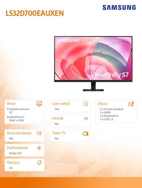 Monitor 32 cali ViewFinity S70D VA 3840x2160 UHD 16:9 1xHDMI 1xDP 5ms PinP/PbyP 60Hz płaski 2Yd2d Monitor 32 cali ViewFinity S70D VA 3840x2160 UHD 16:9 1xHDMI 1xDP 5ms PinP/PbyP 60Hz płaski 2Yd2d