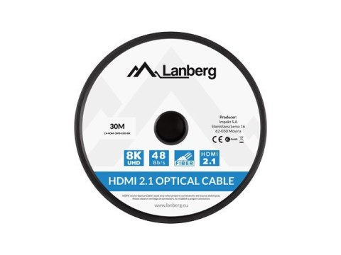 LANBERG KABEL HDMI M/M V2.1 30M 8K OPTYCZNY AOC CA-HDMI-30FB-0300-BK LANBERG KABEL HDMI M/M V2.1 30M 8K OPTYCZNY AOC CA-HDMI-30FB-0300-BK