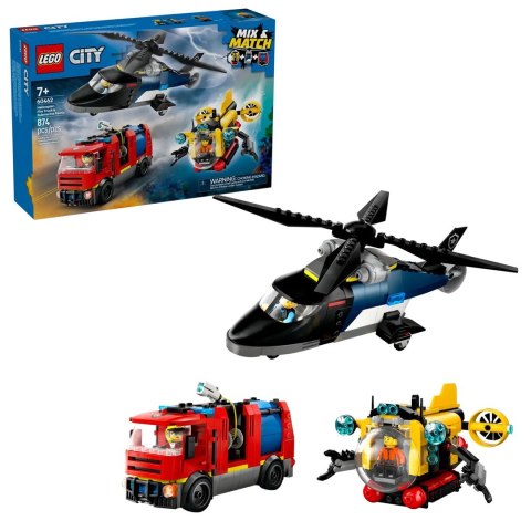 LEGO CITY 60462 Zestaw z helikopterem, wozem strażackim i łodzią podwodną