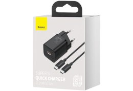 BASEUS ŁADOWARKA SIECIOWA Z KABLEM USB-C DO USB-C TZCCSUP-L01 SUPER SI 1C 25W CZARNA