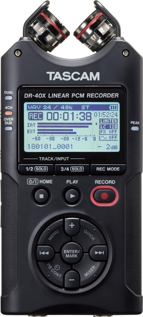 Tascam DR-40X - Przenośny rejestrator cyfrowy z interfejsem USB, zapisujący 2 x stereo, 2 GB karta SD