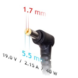 Zasilacz sieciowy Akyga AK-ND-47 do notebooka Acer, DELL, Packard Bell (19 V; 2,15 A; 40W; 5.5 mm x 1.7 mm)