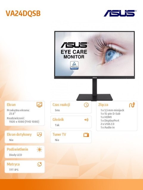 Monitor 23.8 cali VA24DQSB Eye Care Full HD, IPS, Framele Monitor 23.8 cali VA24DQSB Eye Care Full HD, IPS, Framele