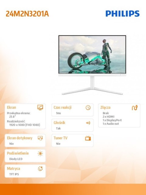 Monitor 24M2N3201A IPS 23.8 cala 180Hz HDMIx2 DP Pivot Głośniki Monitor 24M2N3201A IPS 23.8 cala 180Hz HDMIx2 DP Pivot Głośniki