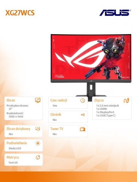 Monitor 27 cali XG27WCS DP+HDMI+TYPE C Monitor 27 cali XG27WCS DP+HDMI+TYPE C
