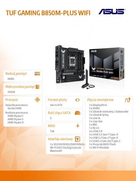 Płyta główna TUF GAMING B850M-PLUS WIFI Płyta główna TUF GAMING B850M-PLUS WIFI
