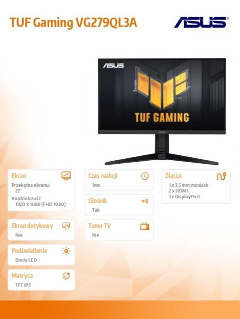 Monitor TUF Gaming VG279QL3A 27 cali Monitor TUF Gaming VG279QL3A 27 cali