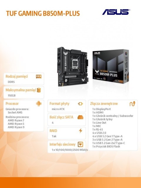 Płyta głowna TUF GAMING B850M-PLUS Płyta głowna TUF GAMING B850M-PLUS