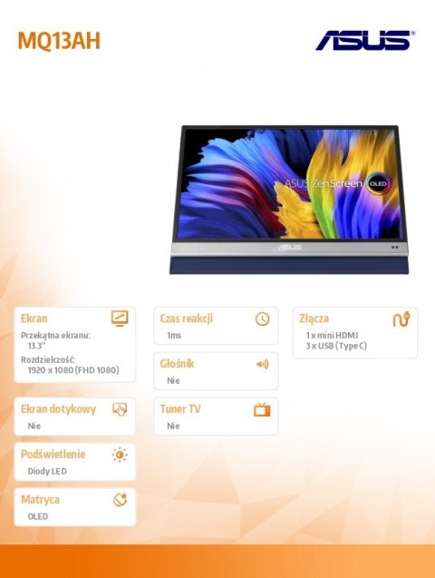 Monitor 13,3 cali MQ13AH GR/1MS/EU/HDMI+3xTYPE-C Monitor 13,3 cali MQ13AH GR/1MS/EU/HDMI+3xTYPE-C