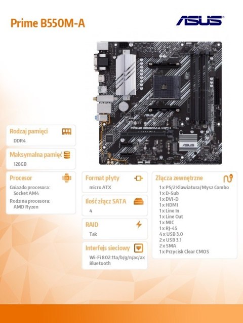 Płyta główna Prime B550M-A WIFI II AM4 4DDR4 HDMI M.2 mATX Płyta główna Prime B550M-A WIFI II AM4 4DDR4 HDMI M.2 mATX