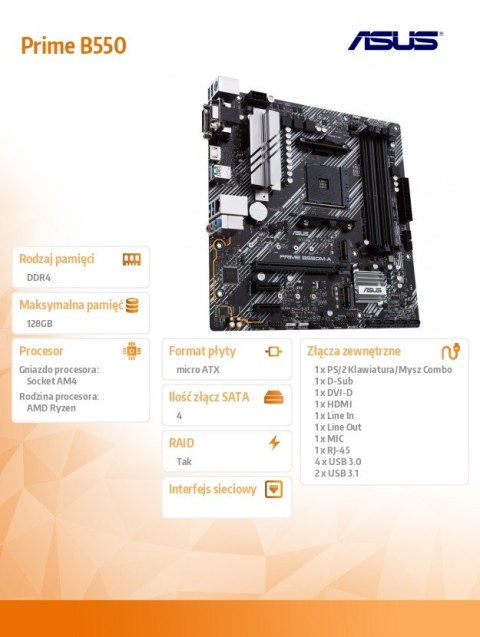 Płyta główna Prime B550M-A/CSM AM4 4DDR4 HDMI M.2 mATX Płyta główna Prime B550M-A/CSM AM4 4DDR4 HDMI M.2 mATX