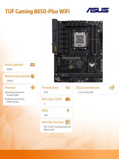 Płyta główna TUF GAMING B650-PLUS WIFI AM5 4DDR5 ATX Płyta główna TUF GAMING B650-PLUS WIFI AM5 4DDR5 ATX